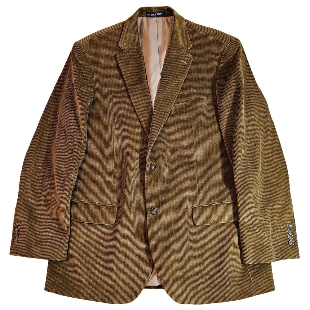 Dockers Brown Corduroy Blazer Jacket Size 44L Two Button Cotton